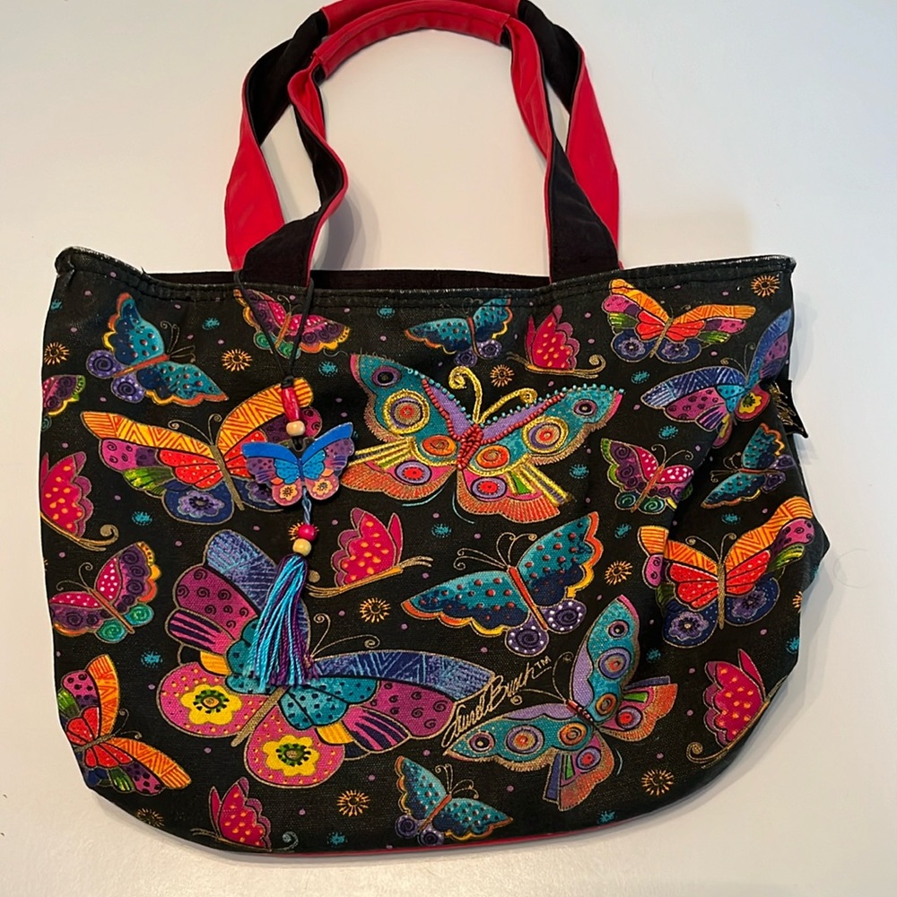 Preowned Laurel Burch canvas bag, tote or purse - Butterfly pattern